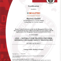 SKYLOTEC receives certification from GWO (Global Wind Organisation)